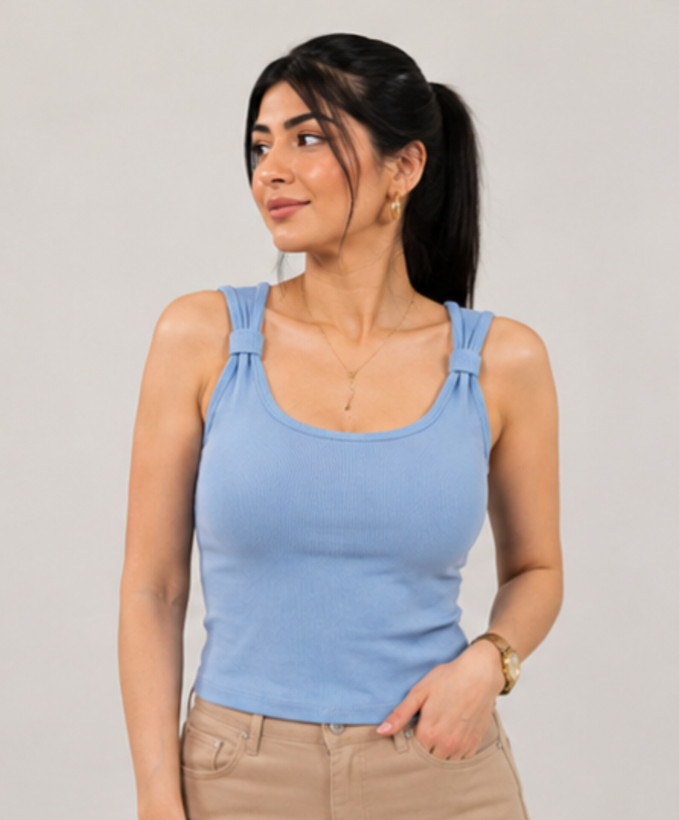 تاپ خشتی زنانه در رنگ آبی