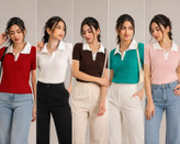 پلوشرت یقه سفید زنانه مناسب استایل روزمره و کژوال